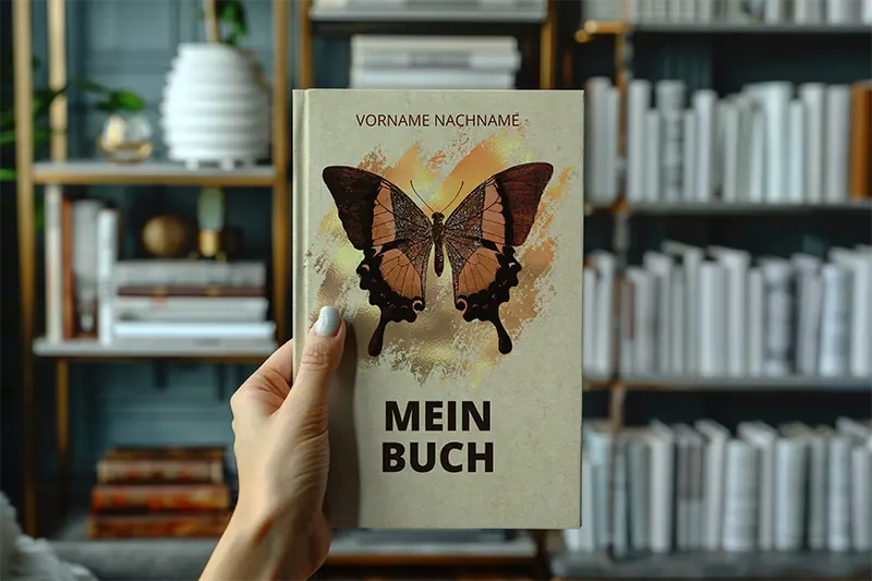 buch mockup hand links