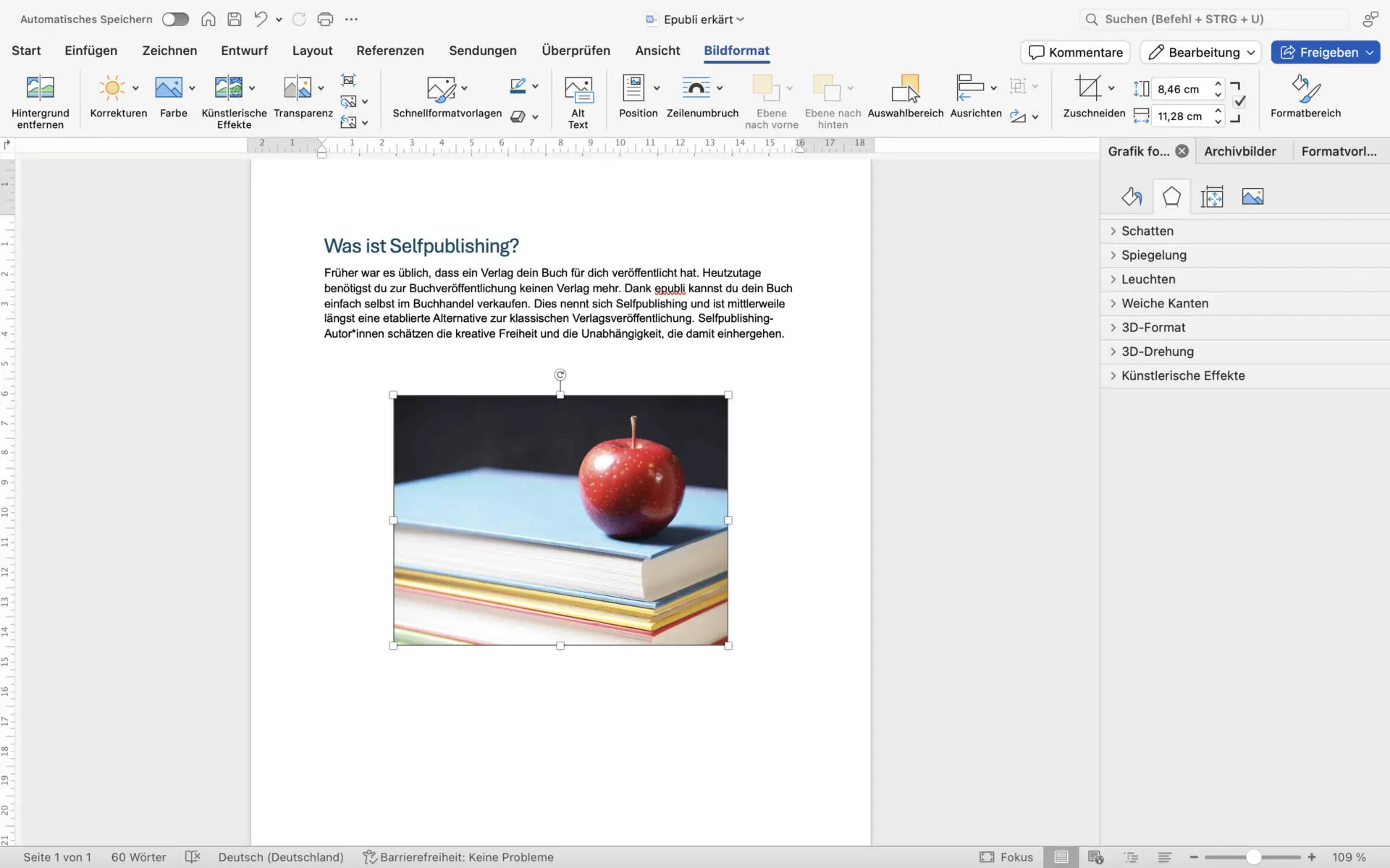 Screenshot Bildformatierung in Microsoft Word