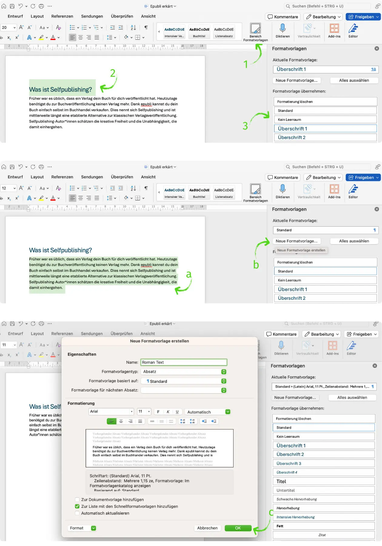 Screenshot von der Schriftformatierung in Microsoft Word